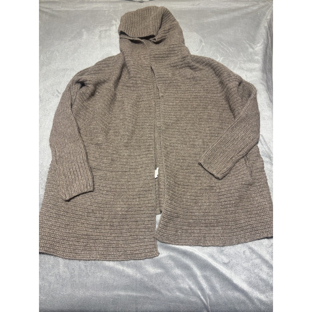 Vince Sweater Womens Small Brown Hooded Open Front Cardigan Knit Alpaca Wool